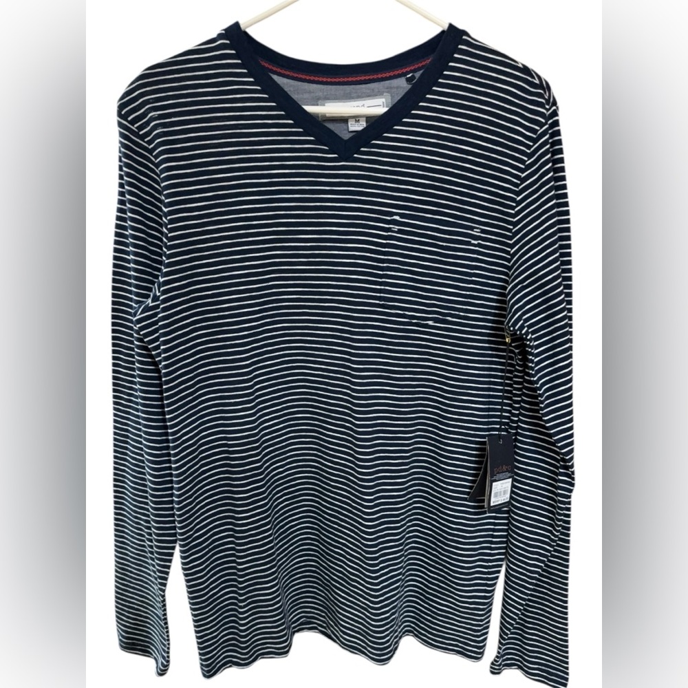 pd&c Men’s Medium Navy Stripe Long‑Sleeve Shirt